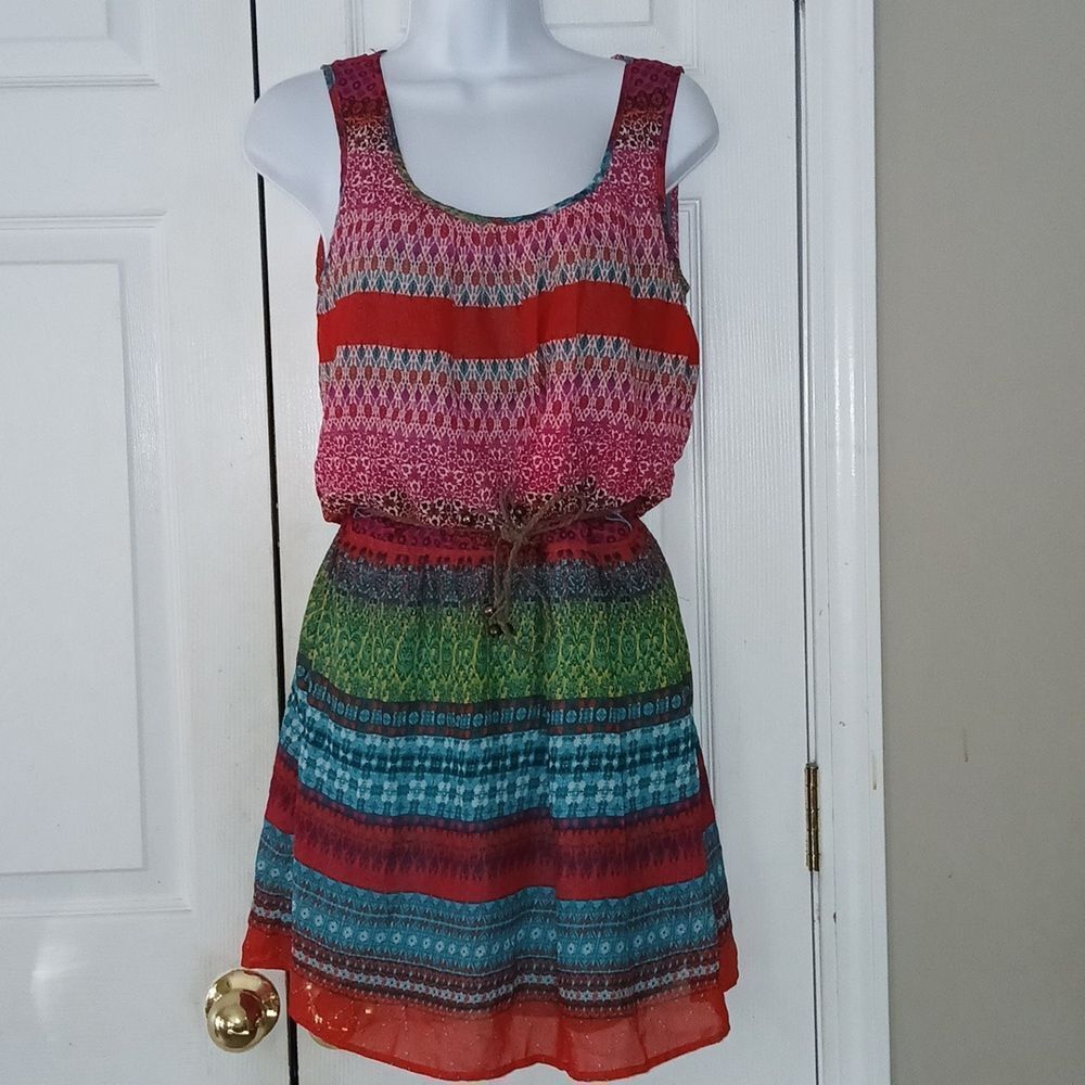 Accidentally in Love elastic waist multicolor mini dress Sz S NWOT